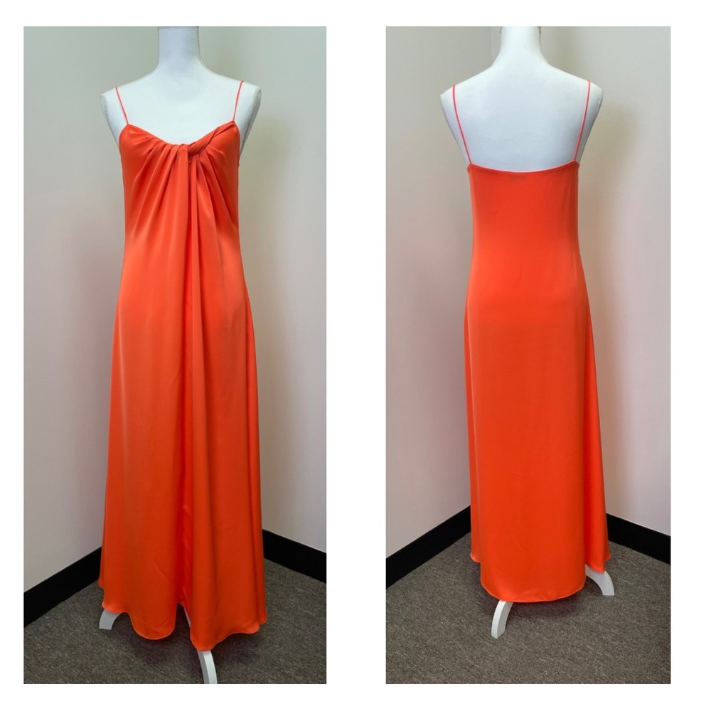 NWT Rosetta Getty Twist Front Slip Dress Size 10 Orange Fluid Satin
